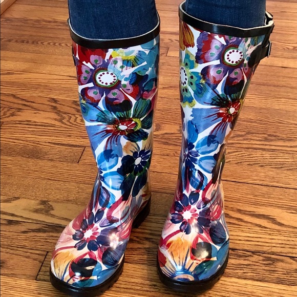 floral rain boots